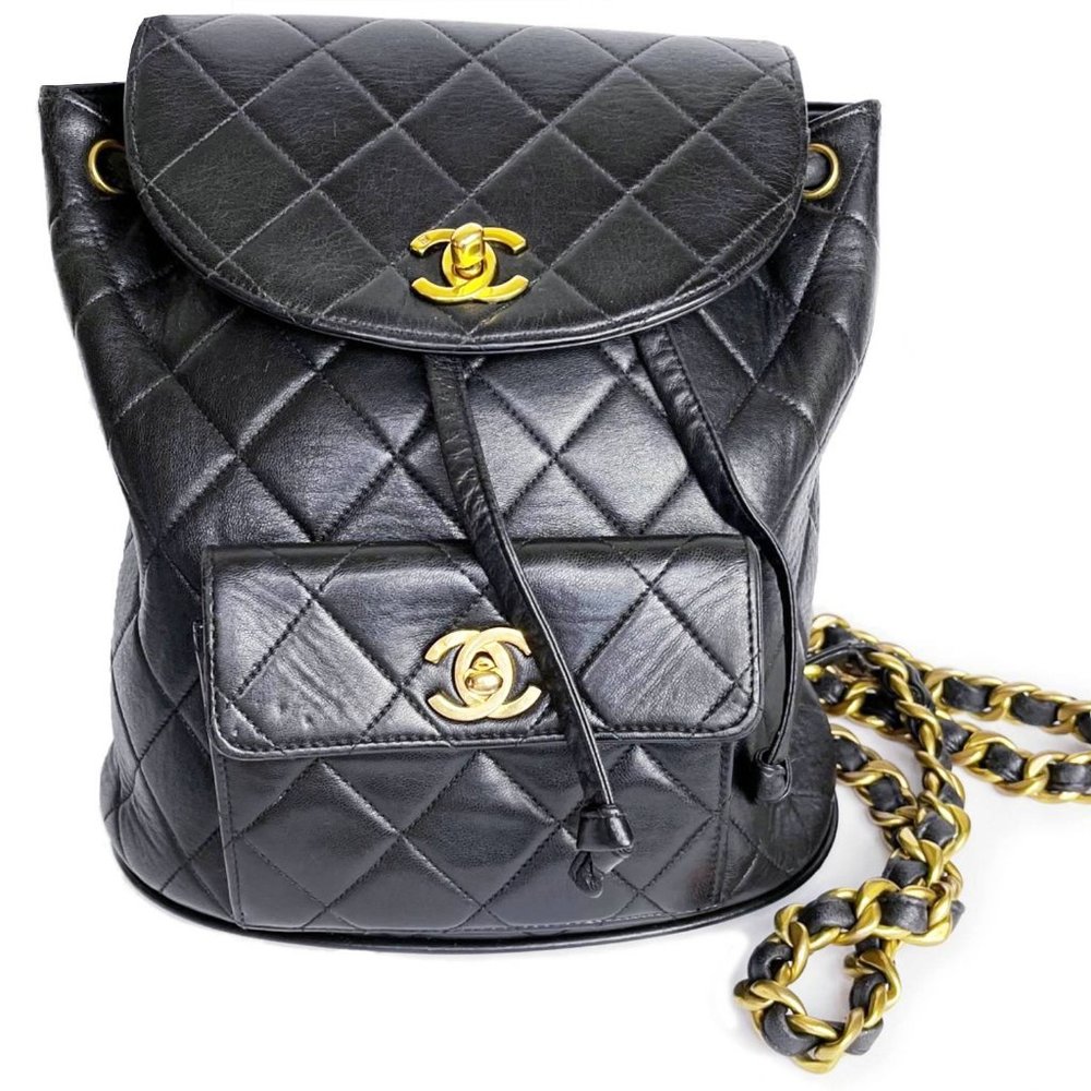 Chanel Vintage Classic Black Double CC Turnlock Backpack Bag